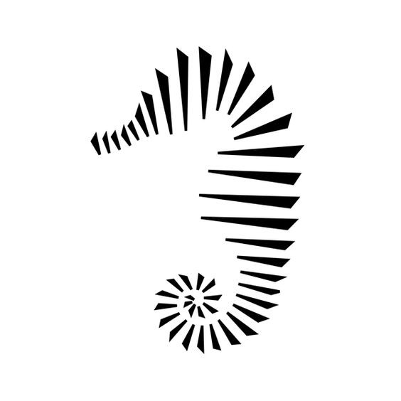 Black-and-white zebra-printed seahorse tattoo design