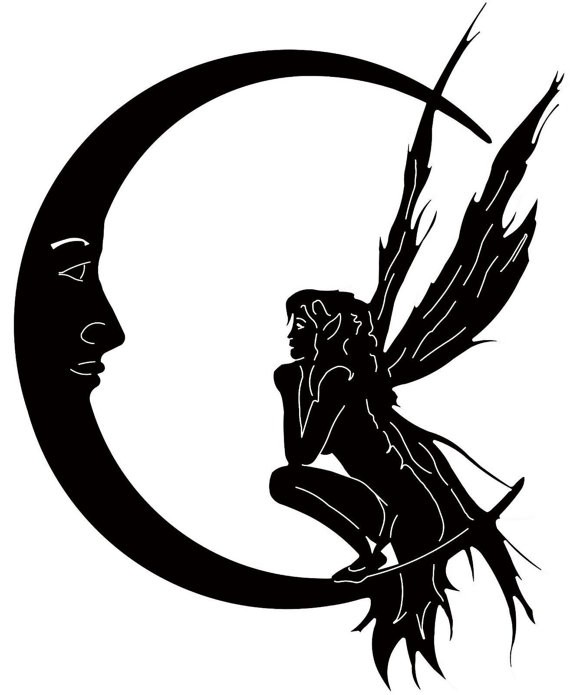 Black-color fairy feasting a moon tattoo design