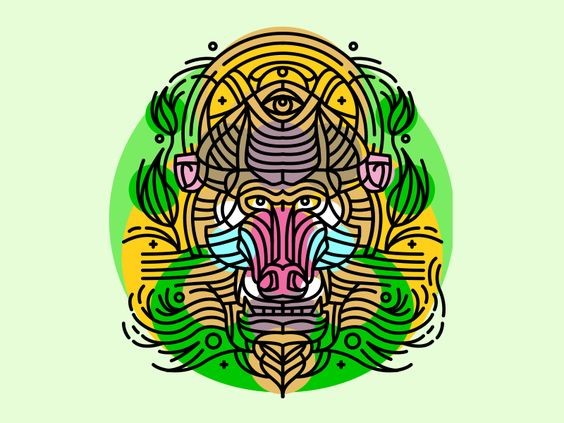 Black-contoured baboon with multicolor filling tattoo design