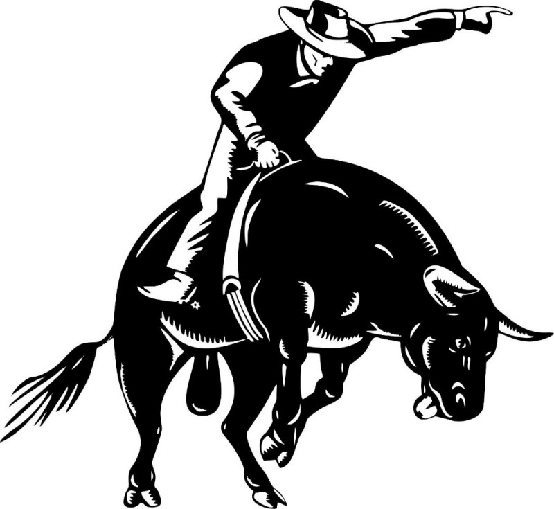 Black-ink bull and rider tattoo design