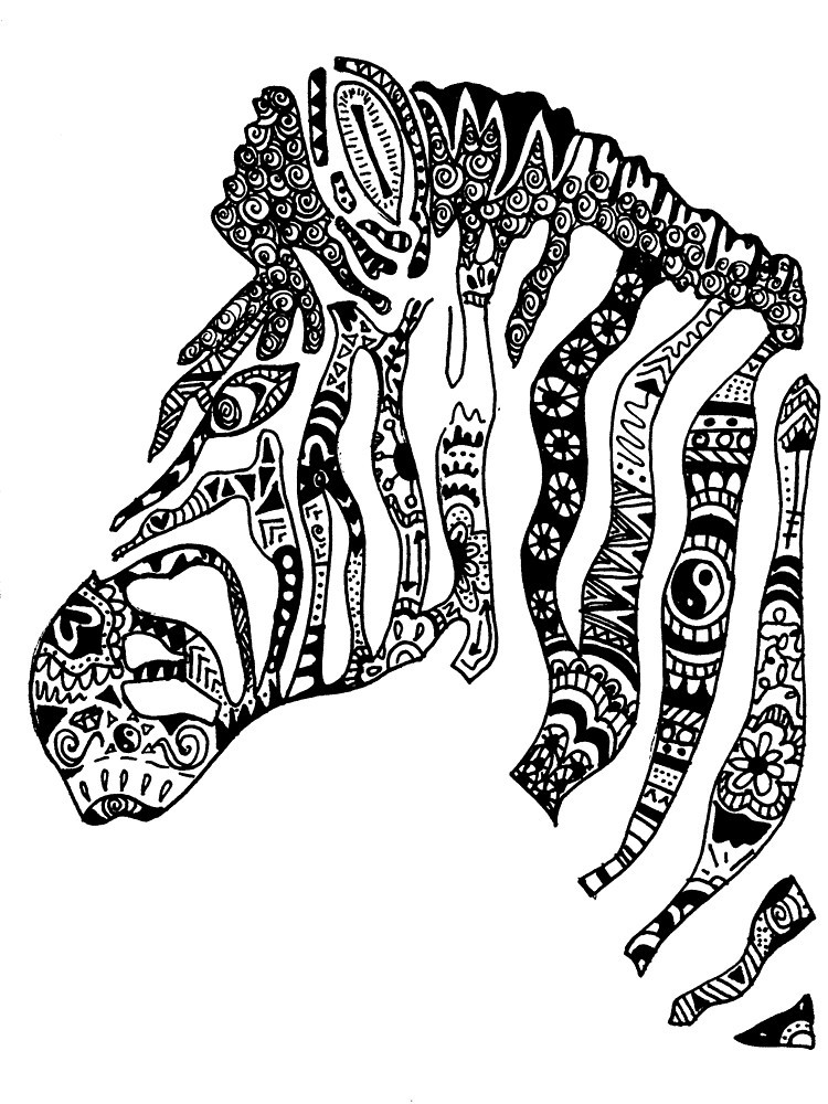 Black-ink different-patterned zebra head tattoo design
