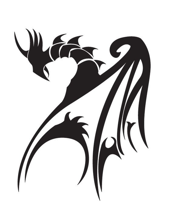 Black-ink dragon creature tattoo design
