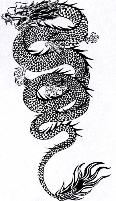 Black-ink extra-long crawling chinese dragon tattoo design