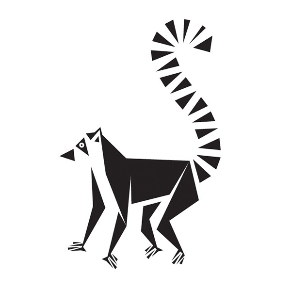 Black-ink geometric lemur figure tattoo design