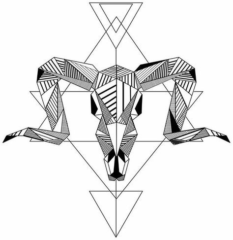 Black-ink geometric ram skull on outline drawings tattoo design