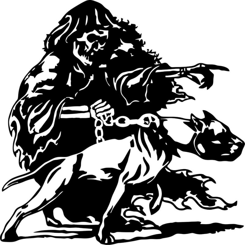 Black-ink grim reaper with huge dog tattoo design