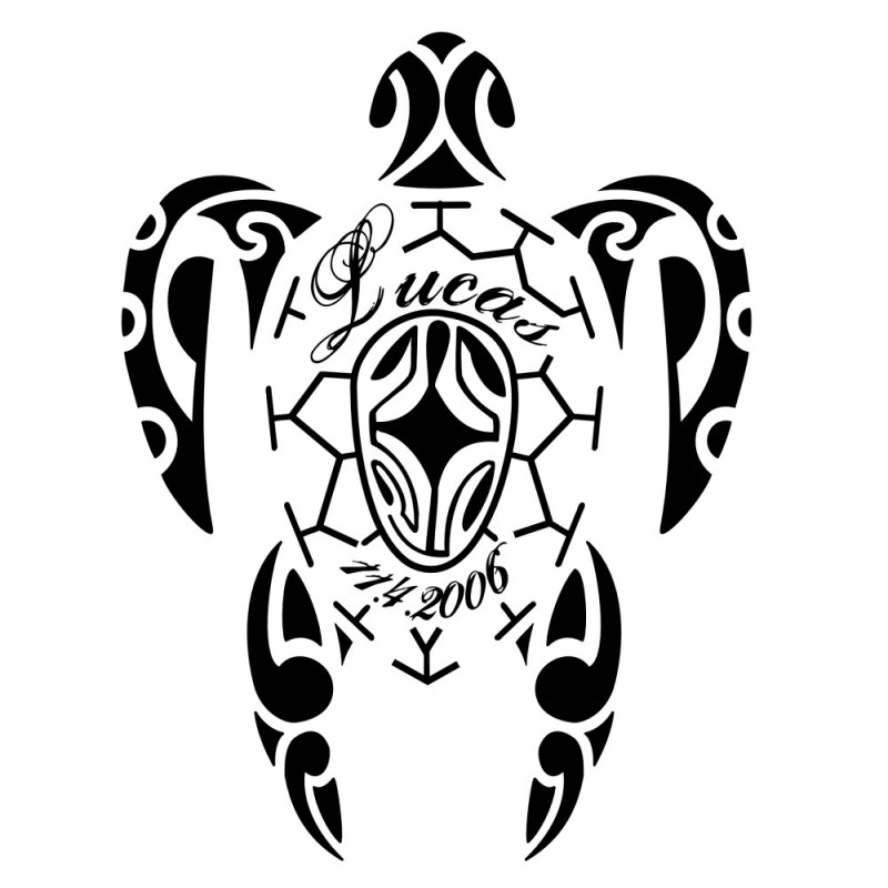 Black-ink hawaiian sea turtle with letterings tattoo design