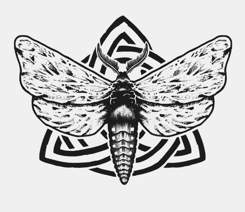 Black-ink moth on mystic sign background tattoo design by Mateusz