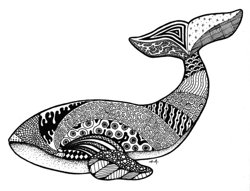 Black-ink ornamented whale tattoo design by Crazy Alchemist