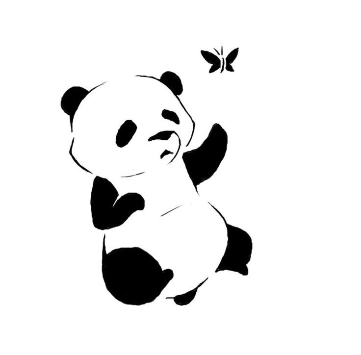 Black-ink panda baby playing with little butterfly tattoo design