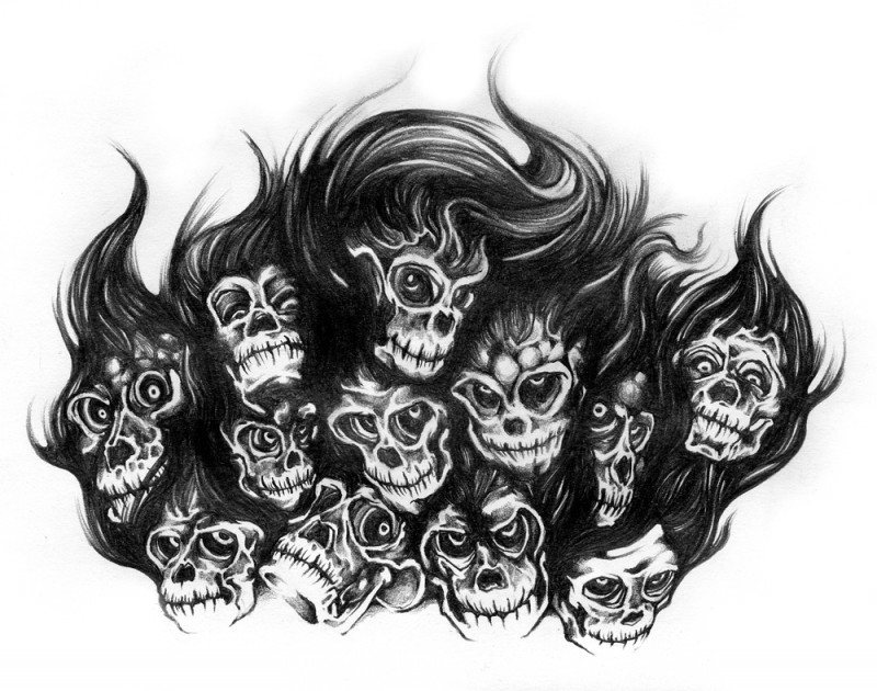 Tatuagem de caneta preta, cabeça de demônio feminino por Who Needs Sleep