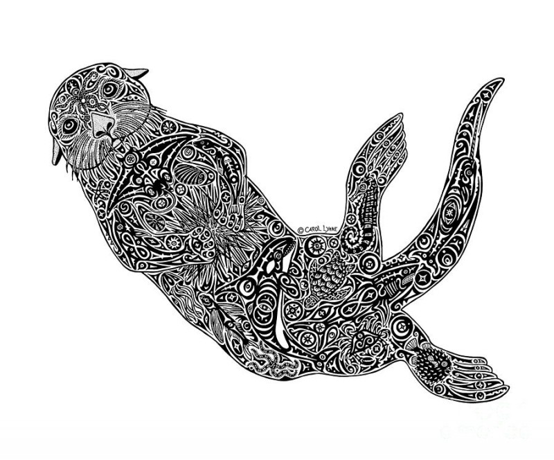 Black-ink posh-patterned swimming rodent tattoo design