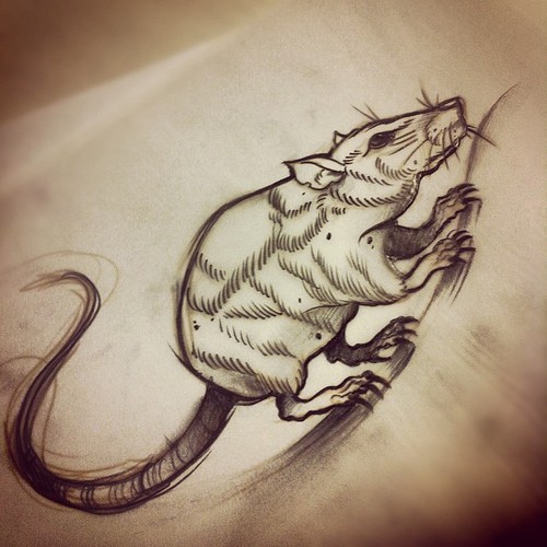 Black-ink stealing up mouse tattoo design