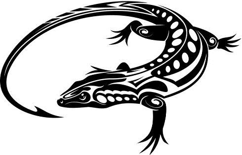 Black-ink tribal crawling reptile tattoo design