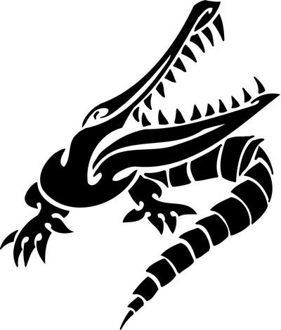 Black-ink tribal crying reptile tattoo design
