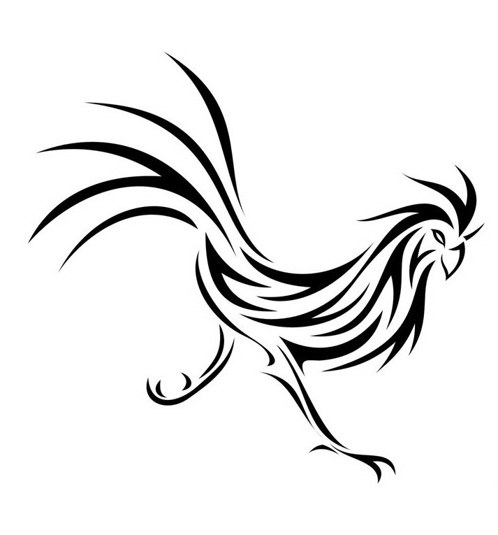 Black-ink tribal running rooster tattoo design