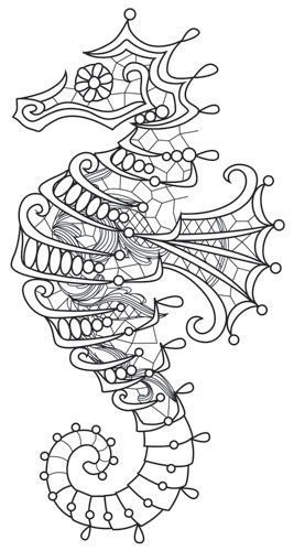 Black-line bead-decorated seahorse tattoo design