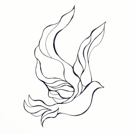 Black-line flying dove tattoo design