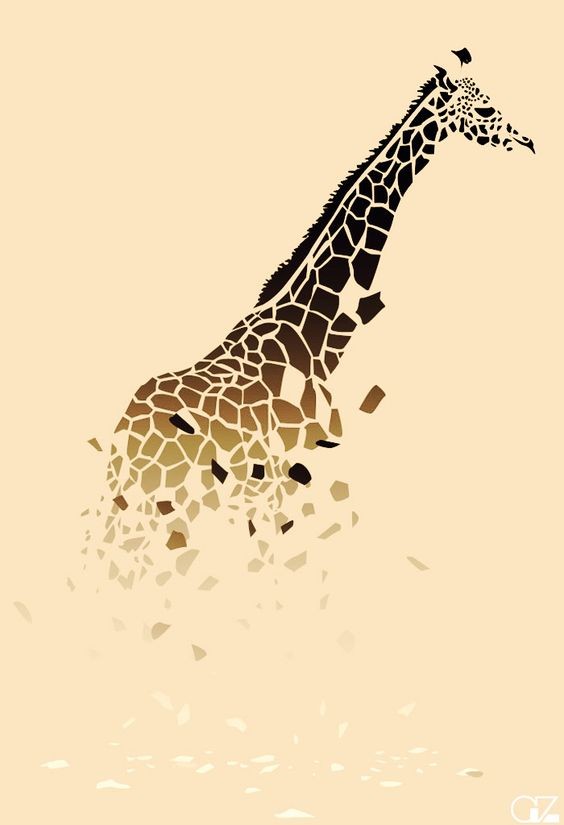 Black-spotted giraffe crushing into pieces tattoo design