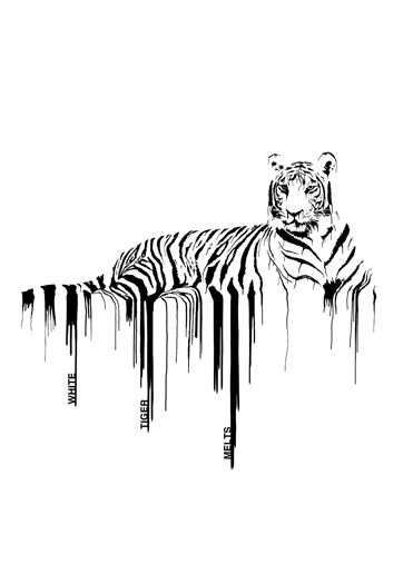 Black-striped melting lying tiger tattoo design