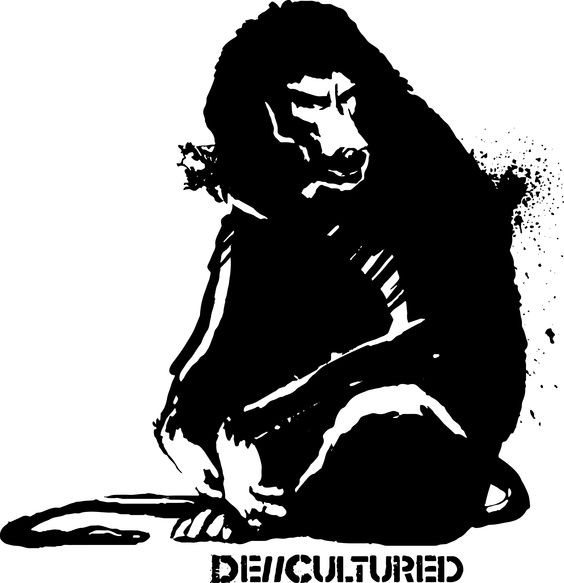 Black agressive sitting baboon tattoo design