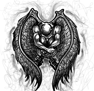 Anjo negro em desenho de tatuagem de depressão profunda por Drawmeadream