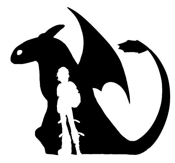 Black animated dragon with white man silhouette inside tattoo design