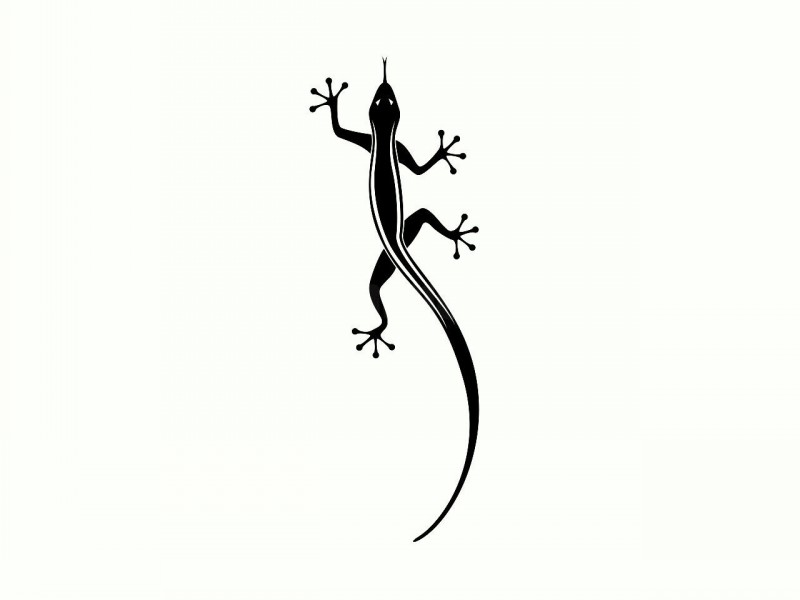 Black crawling lizard with flicking tongue tattoo design
