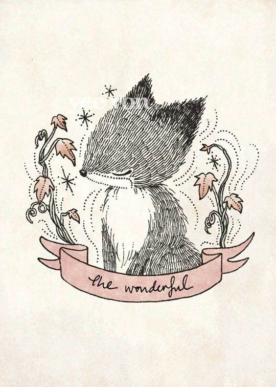 Black dashed little fox and rosy quoted stripe tattoo design