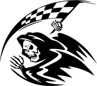 Morte negra acenando com um desenho de tatuagem de bandeira de corrida