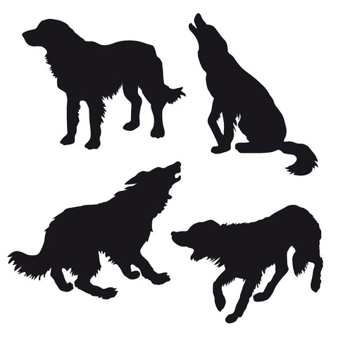 Black dog silhouette in different poses tattoo design