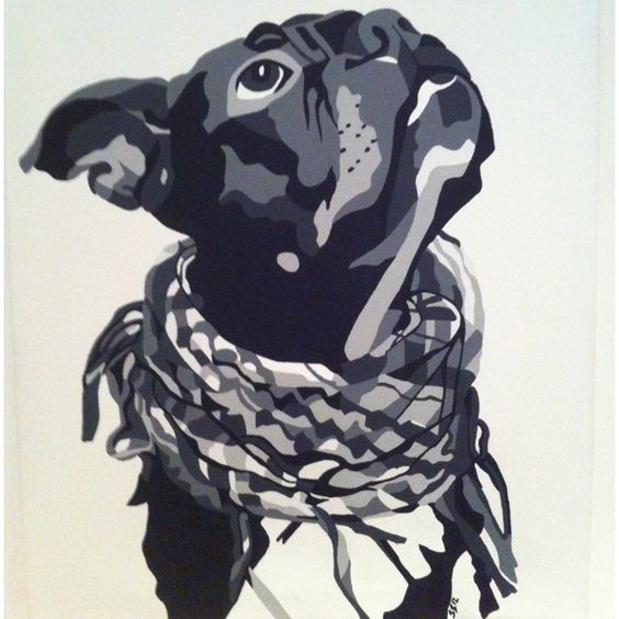 Black dreaming bulldog in squared print scarf tattoo design