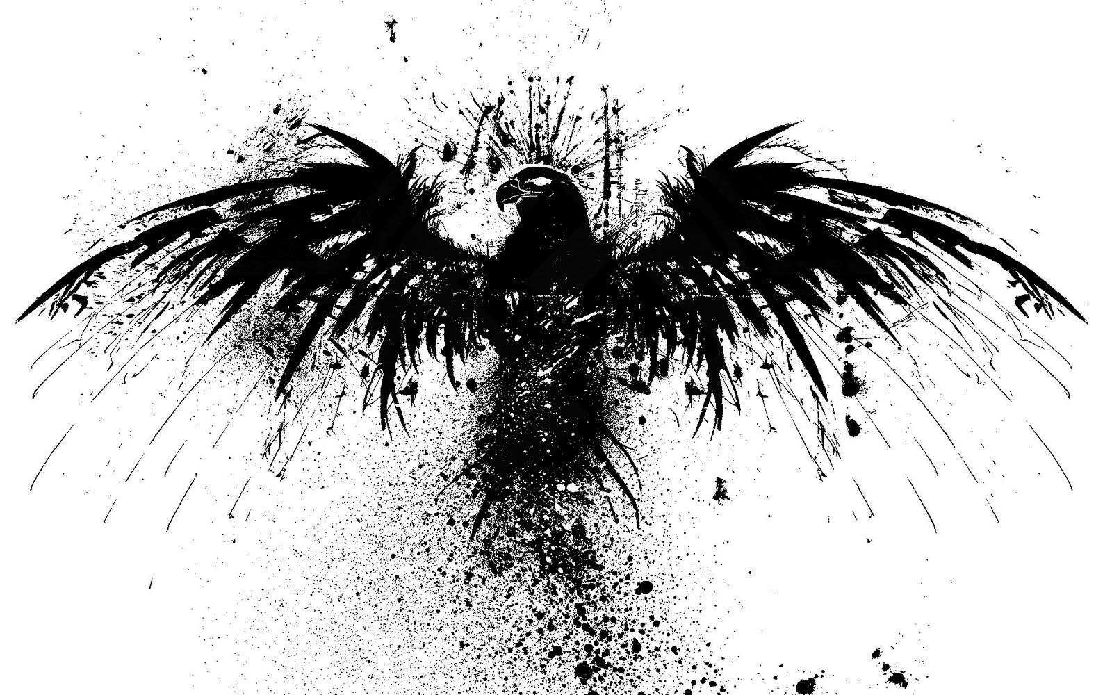 Black eagle emblem in a lot of splashes tattoo design