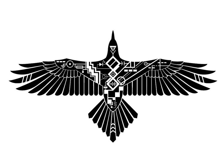 Black eagle emblem with geometric pattern tattoo design