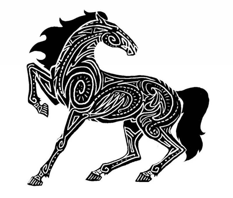Black horse with white-line pattern tattoo design by Yamikatt