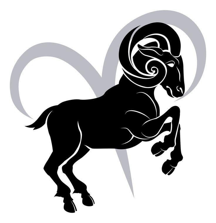 Black jumping ram on grey zodiac sign backgtound tattoo design