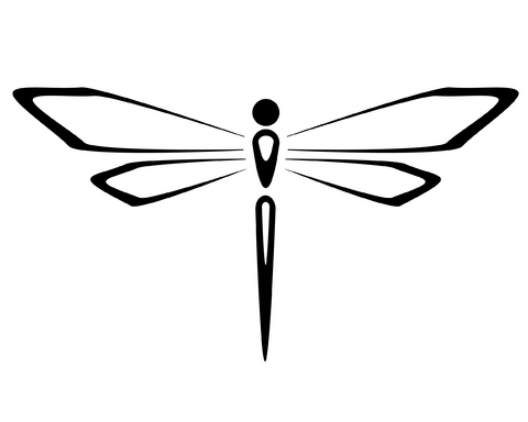Black laconic-line dragonfly tattoo design
