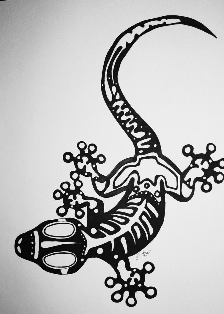 Black lizard with white skeleton inside tattoo design