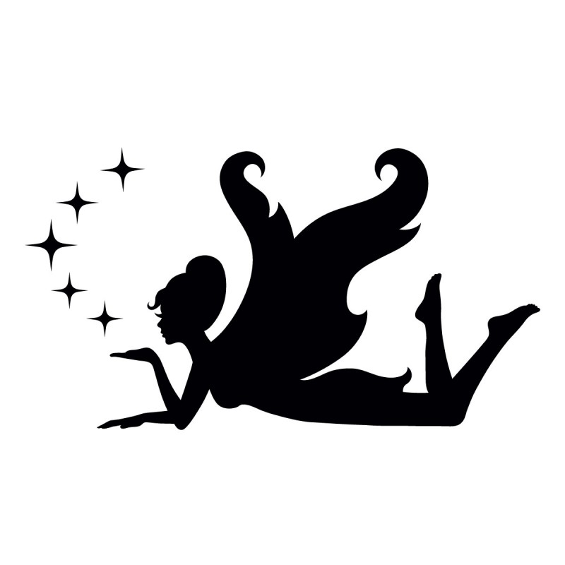 Black lying fairy blowing on the stars tattoo design