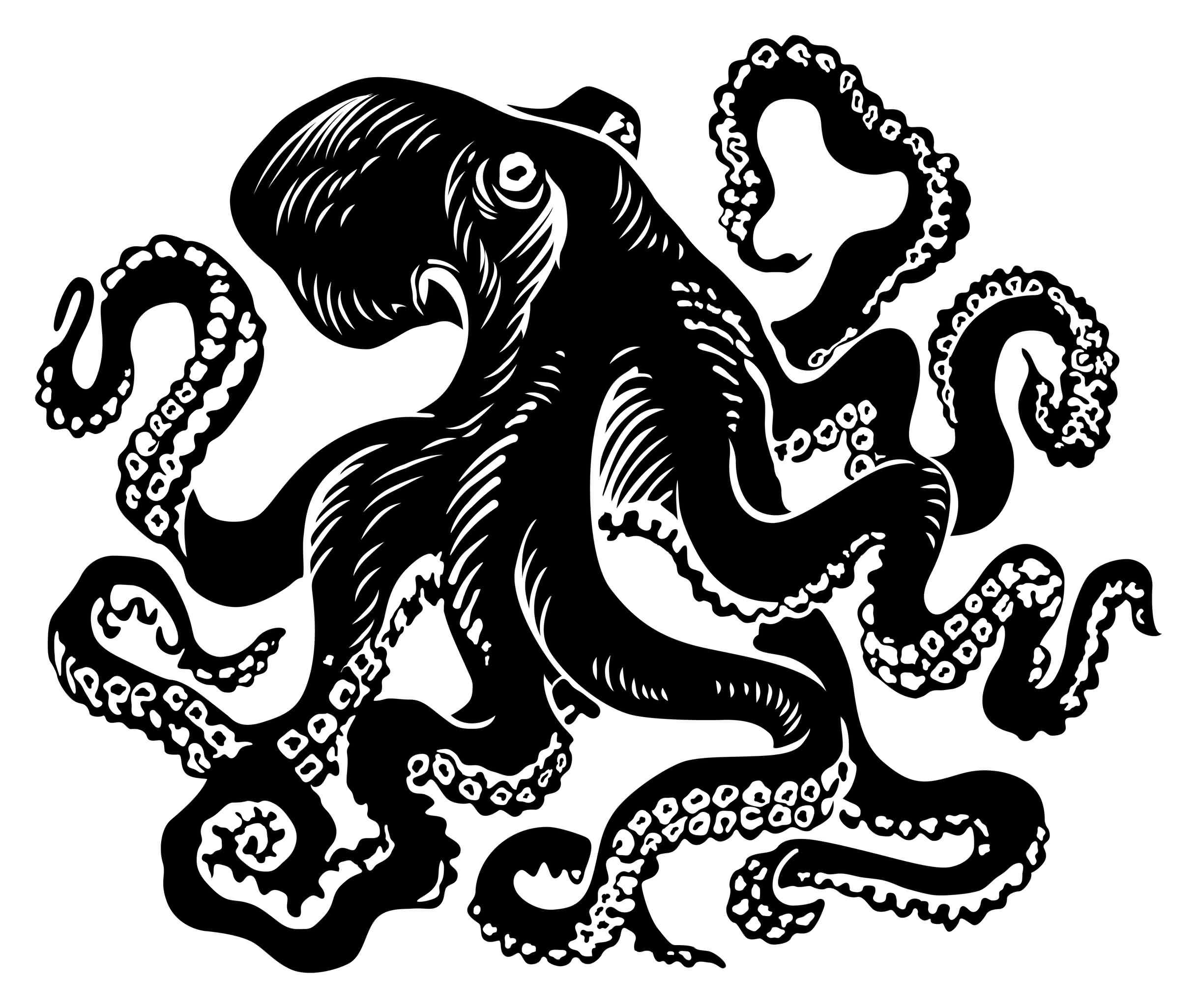 Black octopus with a lot of tentacles tattoo design