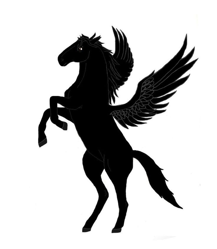 Black pegasus silhouette standing on hindquarters tattoo design