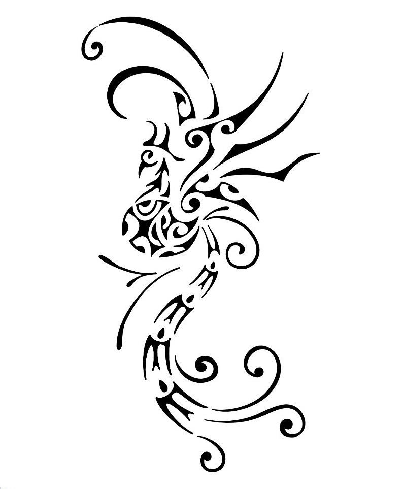 Black polynesian-style phoenix tattoo design