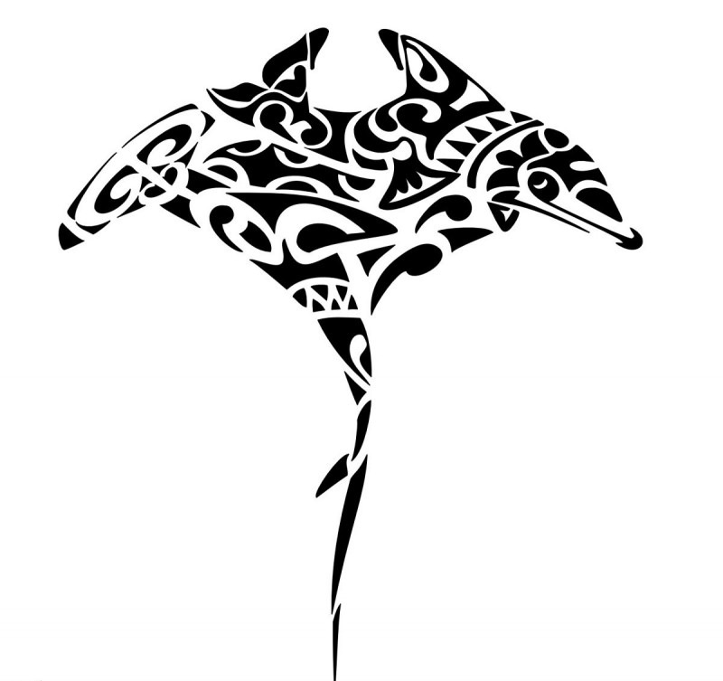 Black polynesian-style water animal tattoo design