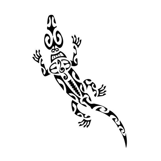 Black polynesian crawling up reptile tattoo design