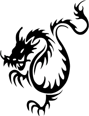 Black predatory dragon in chinese style tattoo design
