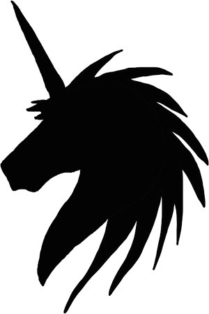 Black sharp-mane unicorn silhouette tattoo design