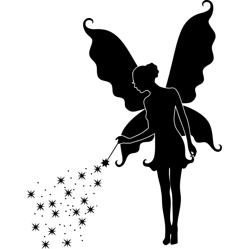 Black slim fairy with a wand making stars tattoo design