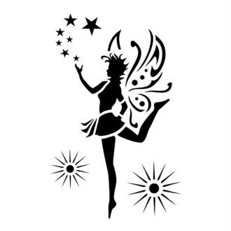 Black standing fairy silhouette with shining stars tattoo design