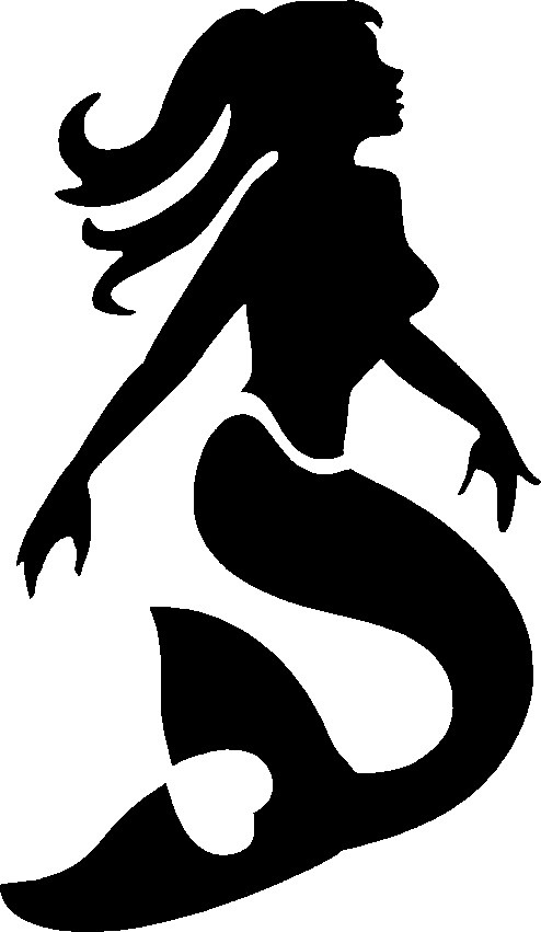 Black static mermaid silhouette with heart print on tail tattoo design