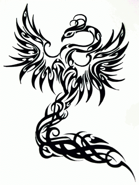Black tribal feminine phoenix tattoo design